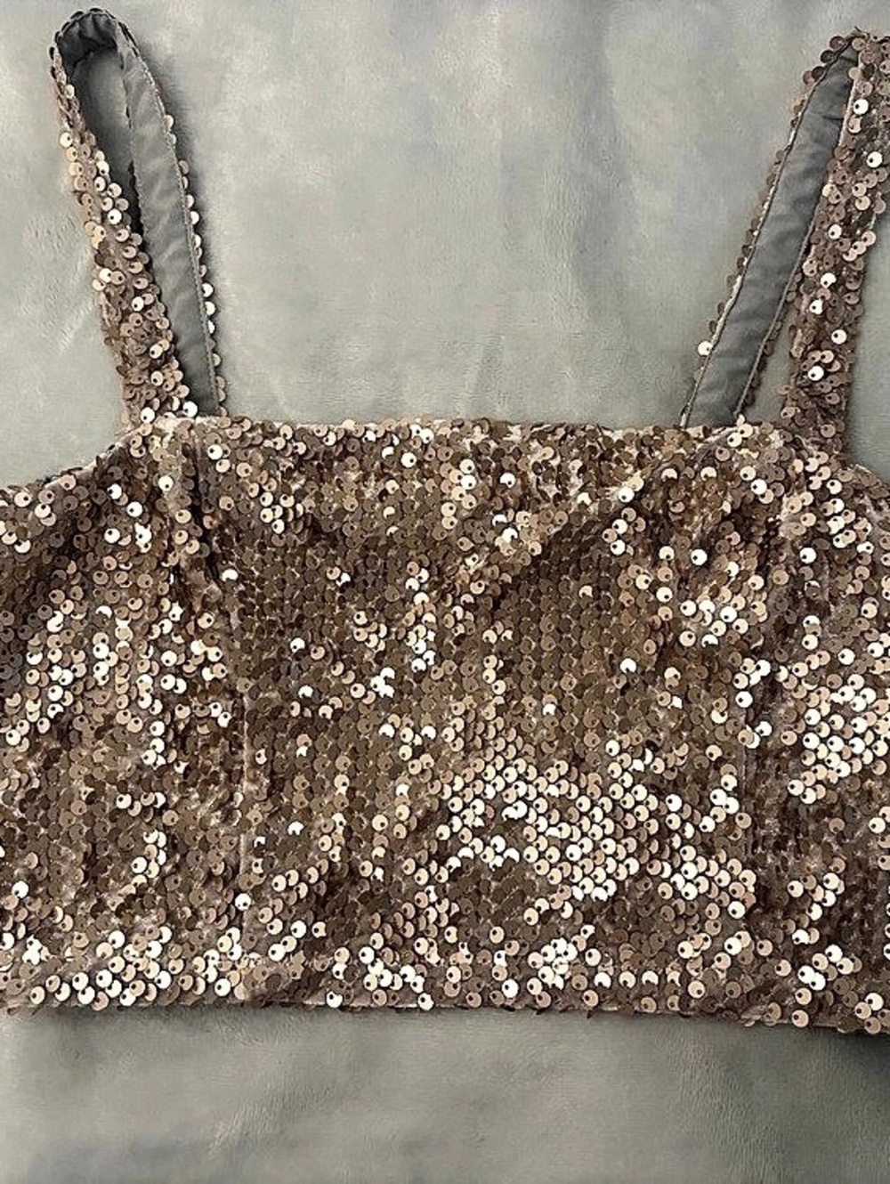 Forever 21 Sequin Crop Cami Tank Top Brown Small
